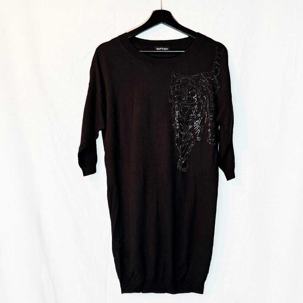 Who*s Who Black Tiger Appliqué Sweater Dress – Made in Italy, Size S